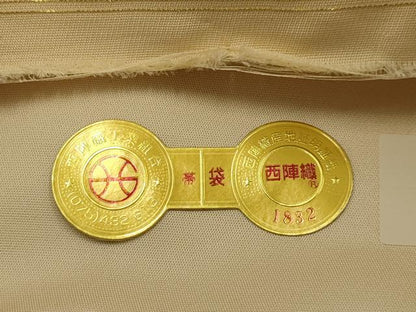 平和屋着物●西陣　田中義織物謹製　全通柄袋帯　花鳥舞蝶文　金糸　正絹　逸品　AABJ2124sx