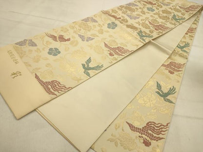 平和屋着物●西陣　田中義織物謹製　全通柄袋帯　花鳥舞蝶文　金糸　正絹　逸品　AABJ2124sx