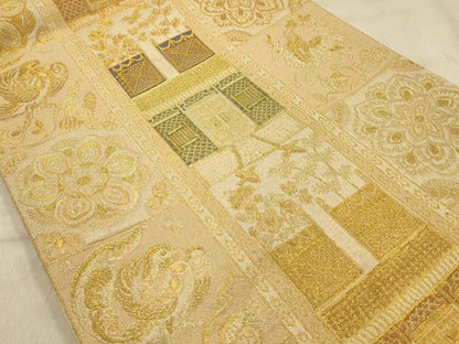 平和屋着物●六通柄袋帯　鳥獣花文　金糸　正絹　逸品　AABJ2125sx