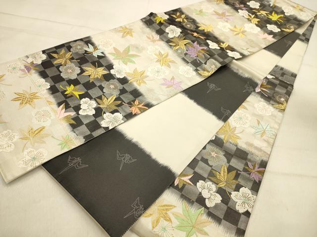 平和屋着物●山口美術織物　皇室　伊勢神宮御用　西陣織　六通柄袋帯　唐織　市松春秋文　金糸　正絹　逸品　AABJ2132sx