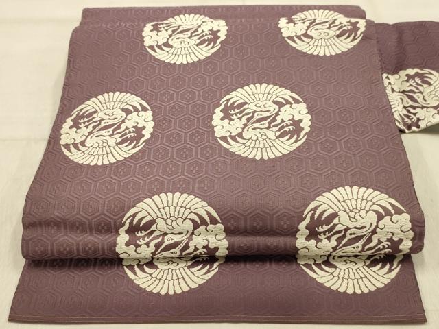 平和屋着物●九寸名古屋帯　唐織　双鶴丸文　正絹　逸品　AABJ2134sx