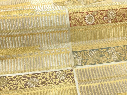 平和屋着物●六通柄袋帯　横段花文　金銀糸　正絹　逸品　AABJ2137sx