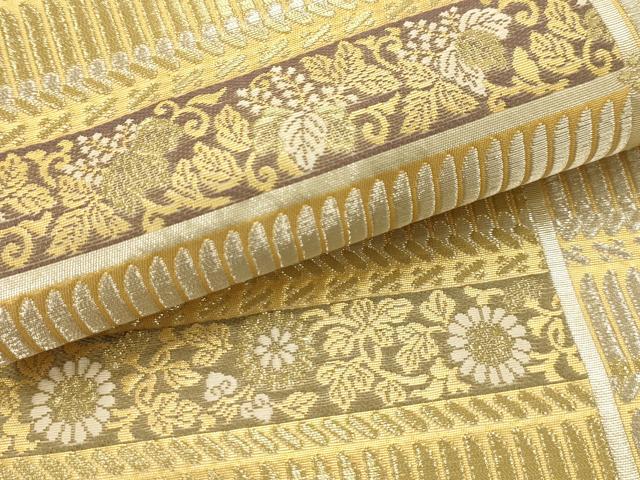 平和屋着物●六通柄袋帯　横段花文　金銀糸　正絹　逸品　AABJ2137sx