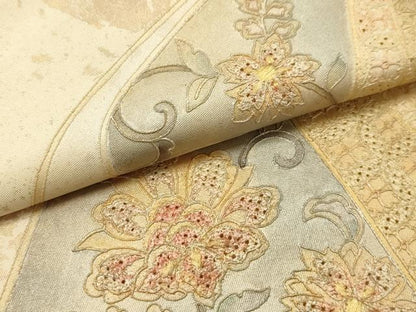 平和屋着物●太鼓柄袋帯　中国三大刺繍　スワトウ刺繍　汕頭刺繍　正倉院更紗花文　引箔　正絹　逸品　AABJ2138sx