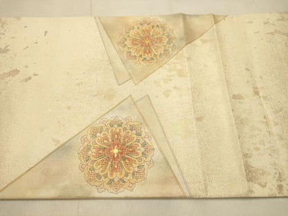 平和屋着物●太鼓柄袋帯　中国三大刺繍　スワトウ刺繍　汕頭刺繍　正倉院更紗花文　引箔　正絹　逸品　AABJ2138sx