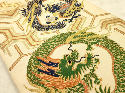 平和屋着物●アンティーク　大正ロマン　太鼓柄　京本袋帯　龍　金糸　正絹　逸品　AABJ2139sx