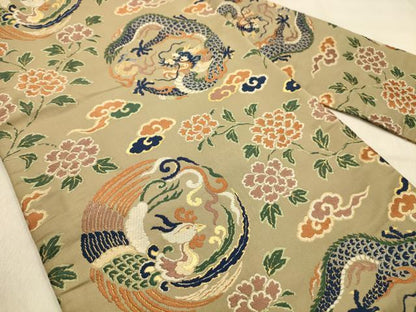 平和屋着物●アンティーク　大正ロマン　九寸名古屋帯　唐織　龍　鳳凰　金糸　正絹　逸品　AABJ2140sx