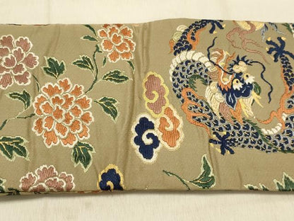 平和屋着物●アンティーク　大正ロマン　九寸名古屋帯　唐織　龍　鳳凰　金糸　正絹　逸品　AABJ2140sx