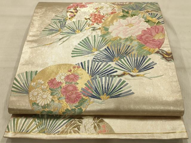 平和屋着物●六通柄袋帯　唐織　枝松花丸文　金糸　正絹　逸品　AABJ2142sx