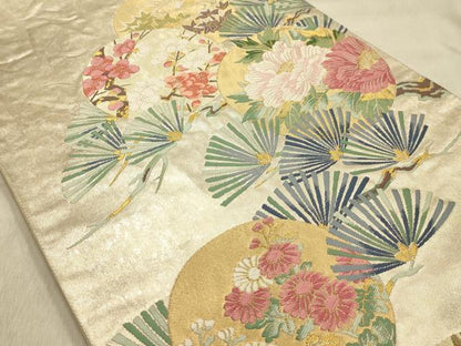平和屋着物●六通柄袋帯　唐織　枝松花丸文　金糸　正絹　逸品　AABJ2142sx