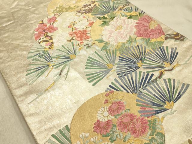 平和屋着物●六通柄袋帯　唐織　枝松花丸文　金糸　正絹　逸品　AABJ2142sx