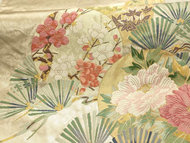 平和屋着物●六通柄袋帯　唐織　枝松花丸文　金糸　正絹　逸品　AABJ2142sx