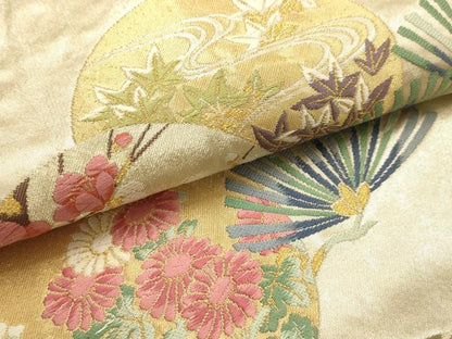 平和屋着物●六通柄袋帯　唐織　枝松花丸文　金糸　正絹　逸品　AABJ2142sx