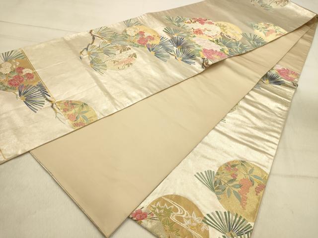 平和屋着物●六通柄袋帯　唐織　枝松花丸文　金糸　正絹　逸品　AABJ2142sx