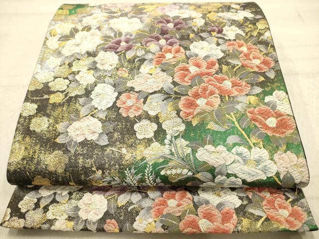 平和屋着物●六通柄袋帯　唐織　草花文　金糸　正絹　逸品　AABJ2143sx