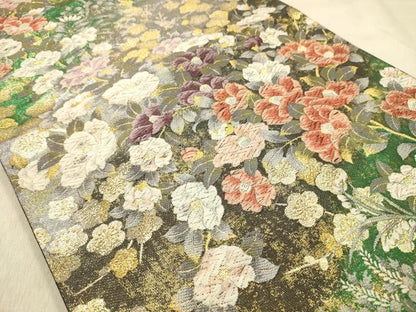 平和屋着物●六通柄袋帯　唐織　草花文　金糸　正絹　逸品　AABJ2143sx