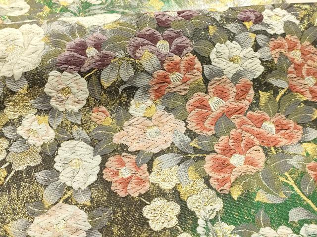 平和屋着物●六通柄袋帯　唐織　草花文　金糸　正絹　逸品　AABJ2143sx