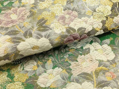 平和屋着物●六通柄袋帯　唐織　草花文　金糸　正絹　逸品　AABJ2143sx