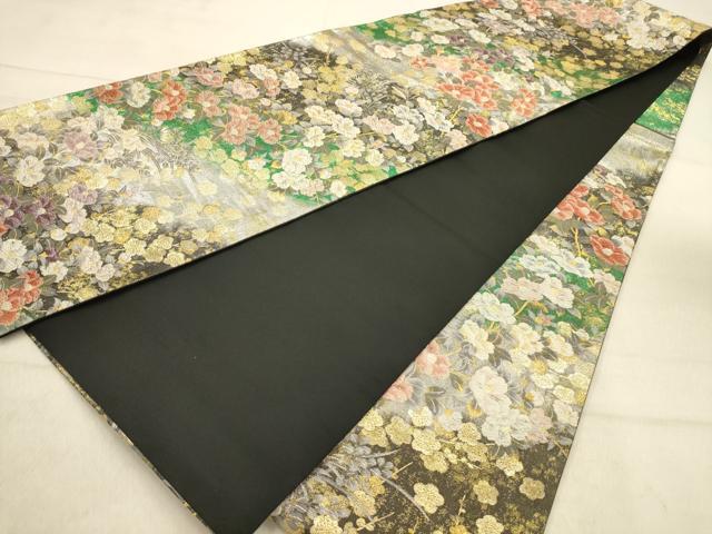 平和屋着物●六通柄袋帯　唐織　草花文　金糸　正絹　逸品　AABJ2143sx