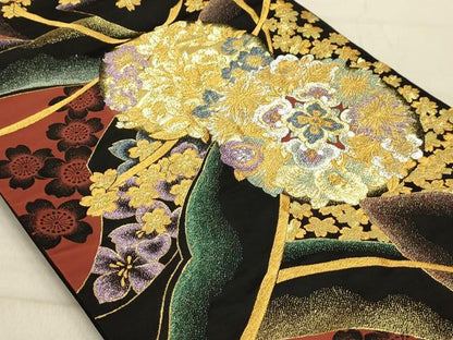 平和屋着物●六通柄袋帯　宝相華　黒地　金銀糸　正絹　逸品　AABJ2144sx