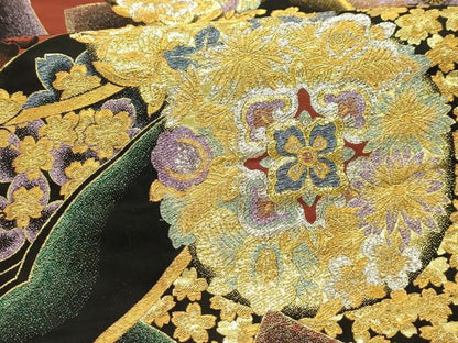 平和屋着物●六通柄袋帯　宝相華　黒地　金銀糸　正絹　逸品　AABJ2144sx
