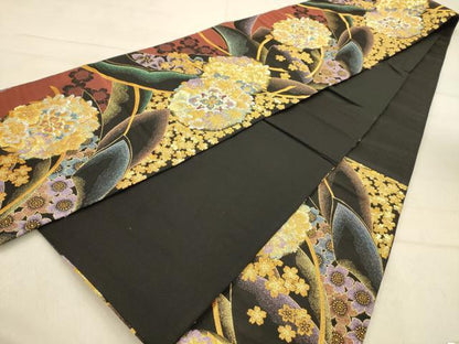 平和屋着物●六通柄袋帯　宝相華　黒地　金銀糸　正絹　逸品　AABJ2144sx