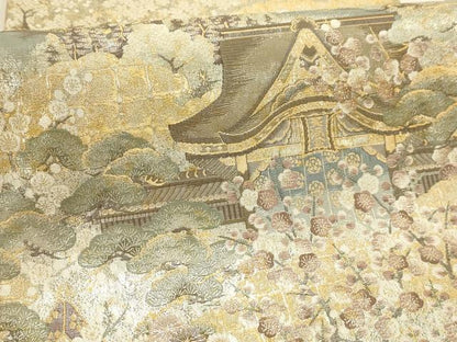 平和屋着物●両面全通柄袋帯　風景文　金銀糸　正絹　逸品　AABJ2145sx