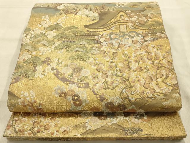 平和屋着物●両面全通柄袋帯　風景文　金銀糸　正絹　逸品　AABJ2145sx