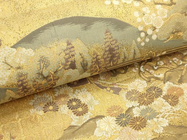 平和屋着物●両面全通柄袋帯　風景文　金銀糸　正絹　逸品　AABJ2145sx