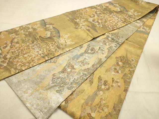 平和屋着物●両面全通柄袋帯　風景文　金銀糸　正絹　逸品　AABJ2145sx