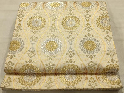 平和屋着物●九寸開き名古屋帯　立涌花文　金銀糸　正絹　逸品　AABJ2146sx