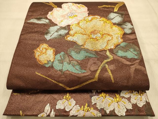 平和屋着物●六通柄袋帯　枝花文　金銀糸　正絹　逸品　AABJ2153sx