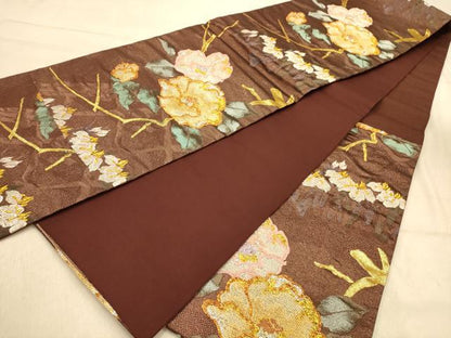 平和屋着物●六通柄袋帯　枝花文　金銀糸　正絹　逸品　AABJ2153sx