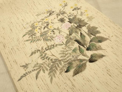 平和屋着物●九寸開き名古屋帯　作家物　手描き　草花　ぜんまい紬　鈴乃屋扱い　正絹　逸品　AABJ2155sx
