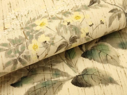 平和屋着物●九寸開き名古屋帯　作家物　手描き　草花　ぜんまい紬　鈴乃屋扱い　正絹　逸品　AABJ2155sx