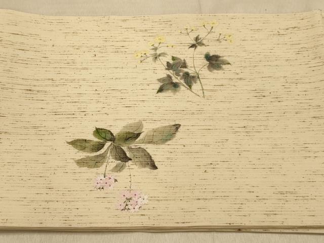 平和屋着物●九寸開き名古屋帯　作家物　手描き　草花　ぜんまい紬　鈴乃屋扱い　正絹　逸品　AABJ2155sx