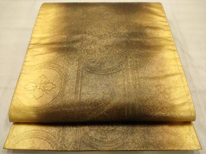 平和屋着物●全通柄袋帯　花鳥丸文　金彩　正絹　逸品　AABJ2157sx