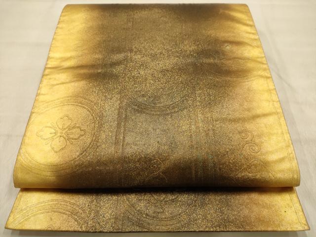 平和屋着物●全通柄袋帯　花鳥丸文　金彩　正絹　逸品　AABJ2157sx