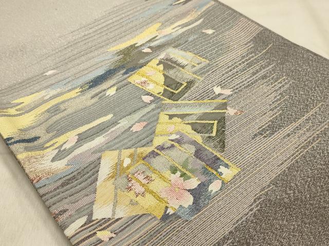 平和屋着物●爪搔き本綴れ　太鼓柄袋帯　源氏香　金銀糸　正絹　逸品　AABJ2158sx