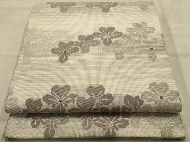 平和屋着物●六通柄袋帯　横段花文　正絹　逸品　未使用　AABJ2159sx