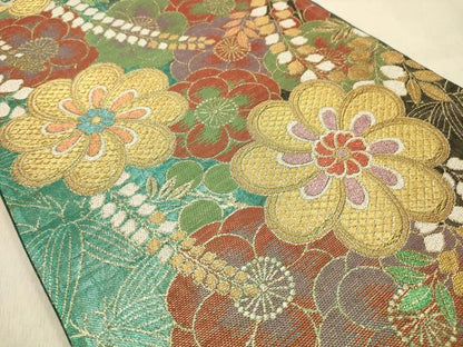 平和屋着物●六通柄袋帯　草花文　金糸　正絹　逸品　AABJ2160sx