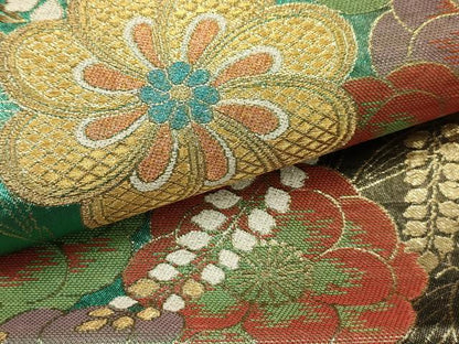 平和屋着物●六通柄袋帯　草花文　金糸　正絹　逸品　AABJ2160sx