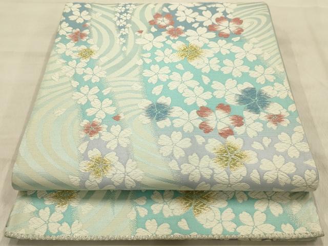 平和屋着物●六通柄袋帯　流水花文　金糸　正絹　逸品　AABJ2161sx