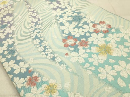 平和屋着物●六通柄袋帯　流水花文　金糸　正絹　逸品　AABJ2161sx