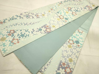 平和屋着物●六通柄袋帯　流水花文　金糸　正絹　逸品　AABJ2161sx