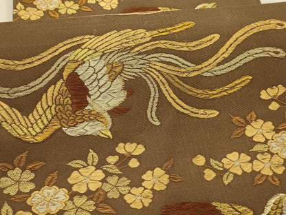 平和屋着物●西陣　岡慶謹製　六通柄袋帯　唐織　桜に極楽鳥　正絹　逸品　AABJ2166sx