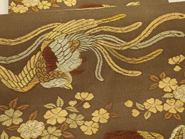 平和屋着物●西陣　岡慶謹製　六通柄袋帯　唐織　桜に極楽鳥　正絹　逸品　AABJ2166sx