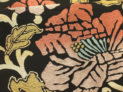 平和屋着物●六通柄　本袋帯　牡丹文万暦　黒地　金糸　正絹　逸品　AABJ2168sx
