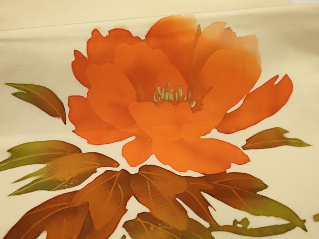 平和屋着物●塩瀬　九寸開き名古屋帯　枝花文　ろうけつ染　金彩　正絹　逸品　AABJ2169sx