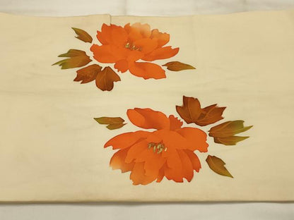 平和屋着物●塩瀬　九寸開き名古屋帯　枝花文　ろうけつ染　金彩　正絹　逸品　AABJ2169sx